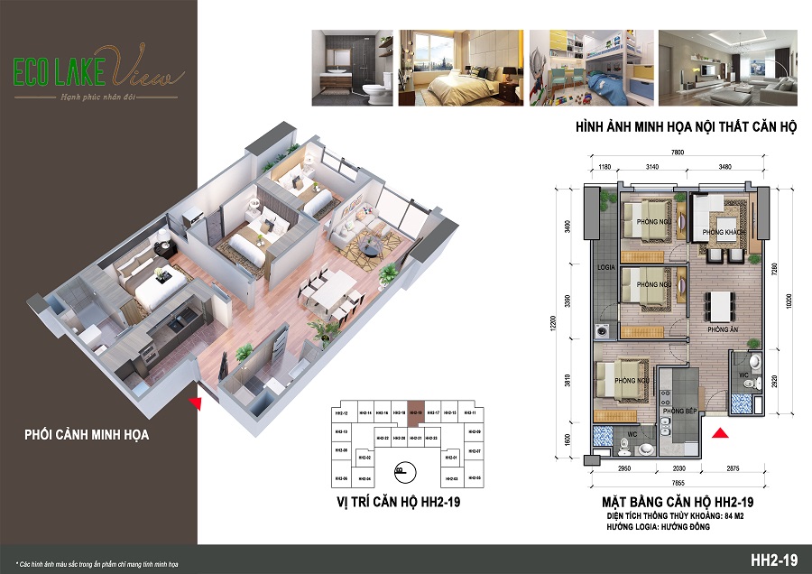 Mặt bằng căn hộ HH2-19 Eco Lake View Đại Từ Mặt bằng căn hộ HH2-19 Eco Lake View Đại Từ