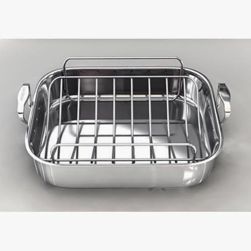  Chefs Design Traditional Series Stainless Steel French Roaster With Stainless Steel Roasting Rack - 16.75 Inch