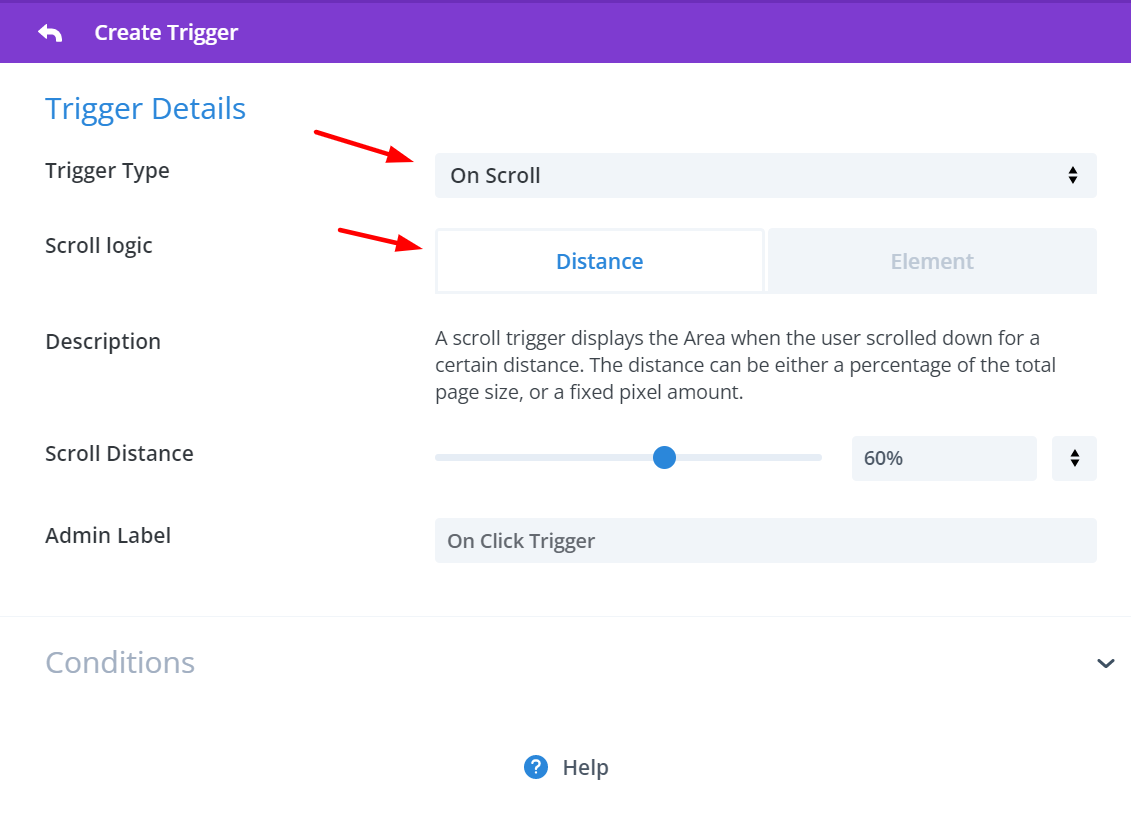 Creating on-scroll popup trigger in Divi Areas Pro