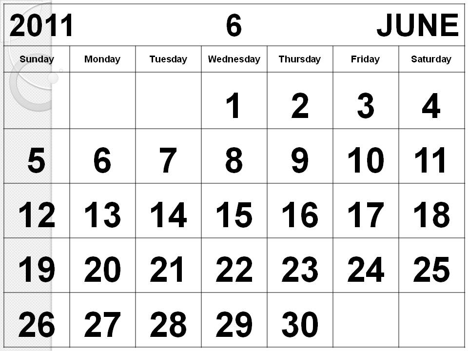 2011 Calendar June. Monthly 2011 Calendar June