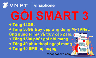 Nhận 64GB Data, Miễn phí 1.500 phút Nội mạng, 40 phút Ngoại mạng gói Smart 3 ( SM3) Vinaphone