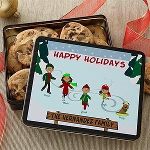  Personalized Holiday Cookie Tin - Ice Skating Family
