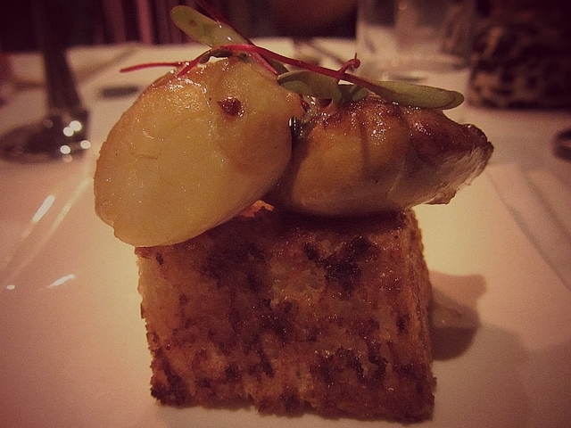 Grilled Giant Scallop and Foie Gras served with Raspberry 