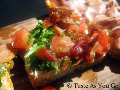 Bruschetta with Burrata, Bacon, Arugula, and Tomatoes at Postino Arcadia in Phoenix, AZ - Photo by Michelle Judd of Taste As You Go
