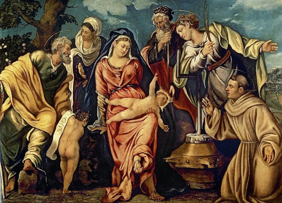 Tintoretto - Sagrada Familia con San Juanito, Zacarías, San Francisco, Santa Isabel y Santa Catalina