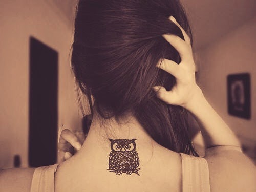 little owl tattoo designs for women behind neck
