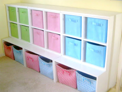 diy storage cubbies with fabric bins