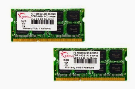  8GB G.Skill DDR3 PC3-10666 CL9 SQ Series Dual channel laptop memory kit (2x4GB)