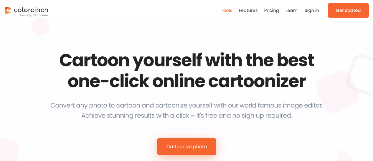 the homepage of Cartoonize