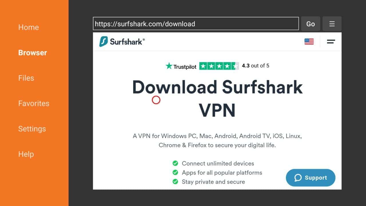 Search Surfshark VPN on Downloader