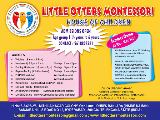 Little Otters Montessori House Of Children, 3-6-588, Street No 8, Near McDonalds,, Himayatnagar, Hyderabad, Telangana 500029, India, Montessori_School, state TS