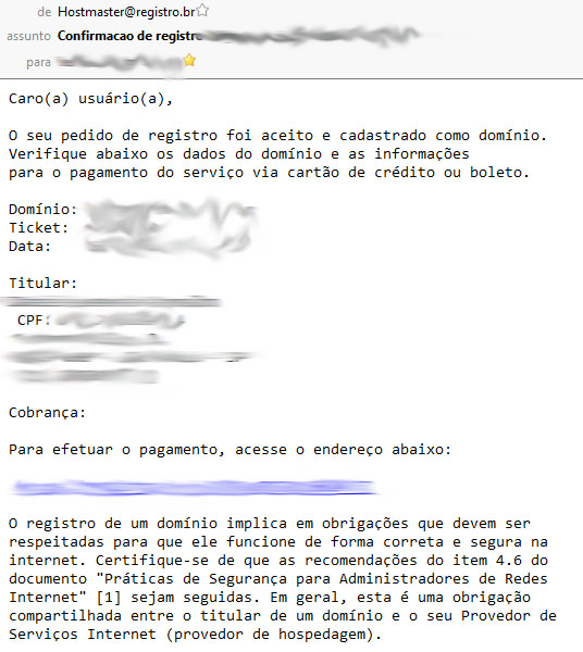 E-mail de confirmação de seu novo domínio E-mail de confirmação de seu novo domínio