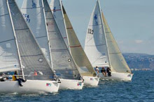 J/105 sailboats- starting off San Diego NOOD