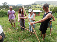 Using an A-frame to level two points close together and gradually move across a slope.