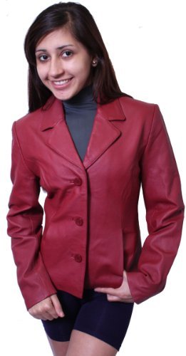 Women's 3 Buttons Wine Blazer Jacket Genuine Leather Italian Style