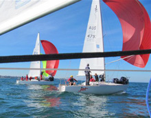 J/24 one-design sailboats- sailing downwind off Australia