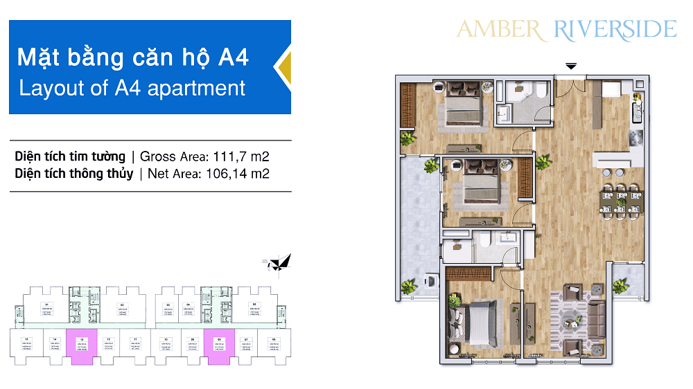 Thiết kế căn hộ A4 chung cư Amber Riverside
