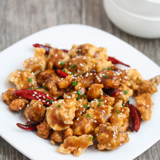 photo of General Tso's Chicken on a white plate