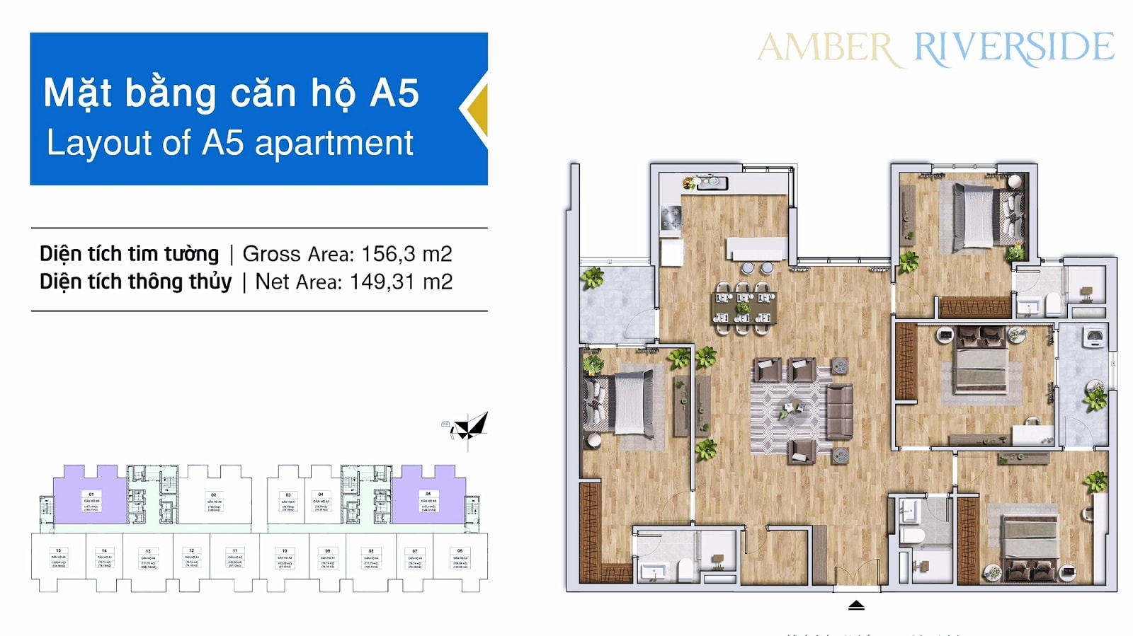 Thiết kế căn hộ A5 chung cư Amber Minh Khai