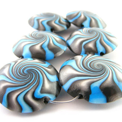 Black and Turquoise Swirl Lentil Beads by Rolyz Creations