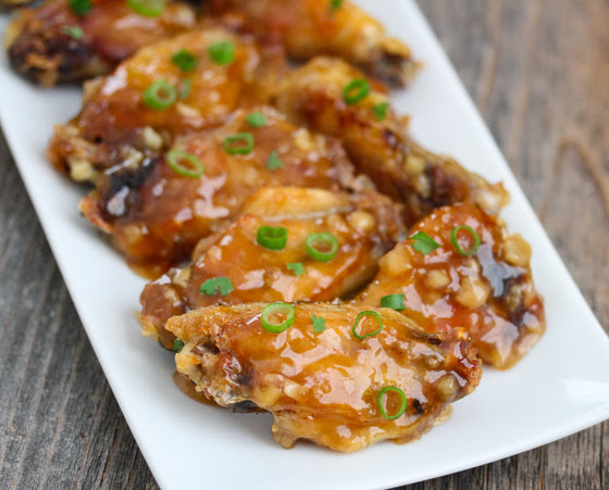 photo of Honey Garlic Chicken Wings on a white dish