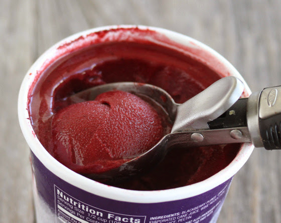 a photo of an ice cream scoop with Ciao Bella Blackberry Cabernet Sorbet