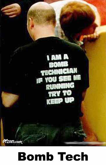 photo of a funny t-shirt worn by bomb squad member