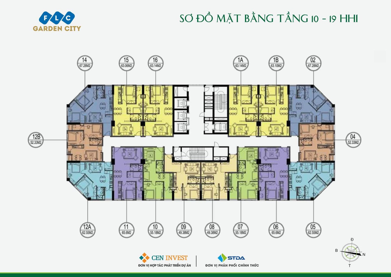 Mặt bằng tầng 10 - 19 Tòa HH1 dự án FLC Garden City Đại Mỗ Mặt bằng tầng 10 - 19 Tòa HH1 dự án FLC Garden City Đại Mỗ