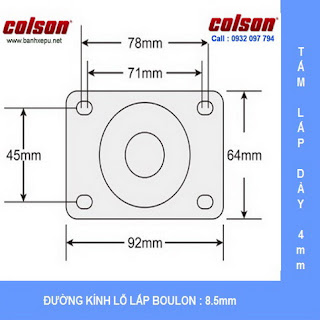 Bảng vẽ kích thước tấm lắp bánh xe đẩy inox vật liệu bánh xe Nylon | 2-3356SS-254