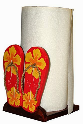 Wooden Painted Hibiscus Slipper Paper Towel Holder