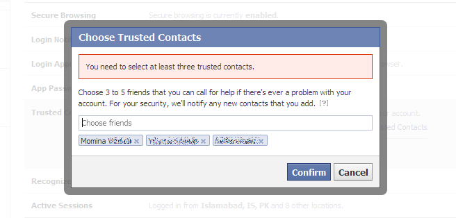 Choose Trusted Contacts