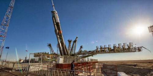 Soyuz Rocket On Launch Pad For The Upcoming Iss Mission