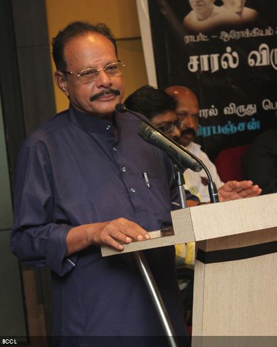 Writer Prabhanjan address the media during the Saaral Awards 2013, held at Arkay Convention Centre in Chennai.