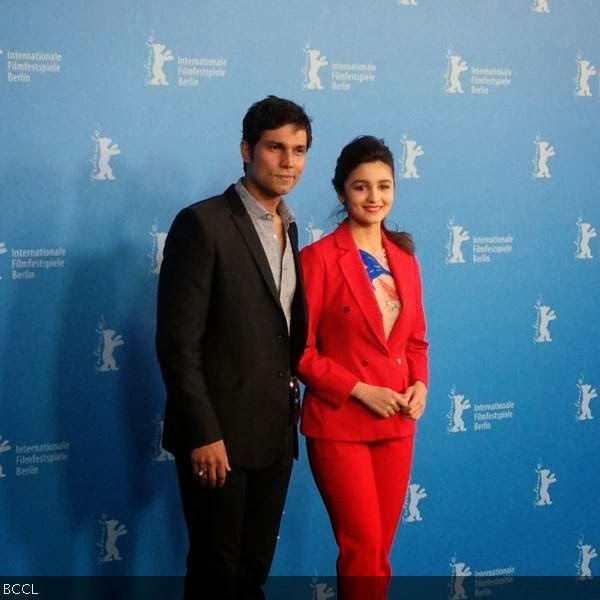 Randeep Hooda and Alia Bhatt pose for photogs at the photo call for the film Highway during the International Film Festival Berlinale in Berlin, on February 13, 2014. (Pic: Viral Bhayani)<br /> 