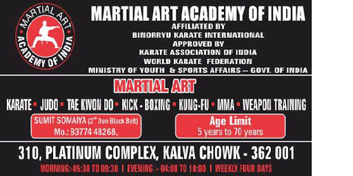 Martial Art Academy Of India, 310 - Platinum Complex, Kalva Chowk,, Junagadh, Gujarat 362001, India, Sports_School, state GJ