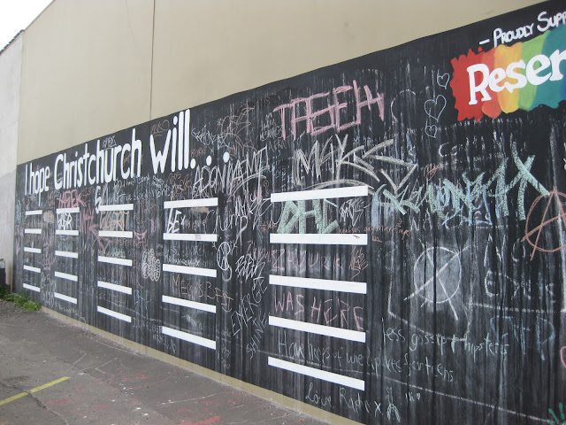 Gap filler project: with the crayons provided, passers-by are invited to finish the sentence on this giant board near the new bus station.