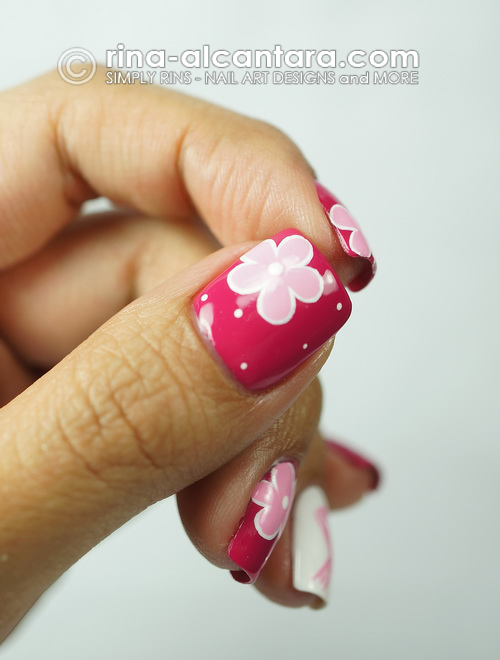Pink Ribbon and Flowers Nail Art Design