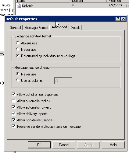 Automatic Forwarding Exchange 2003