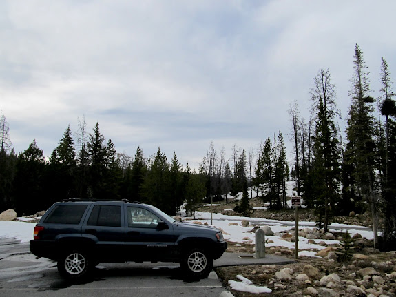 I parked here near Trial Lake and started hiking up the snow-covered road