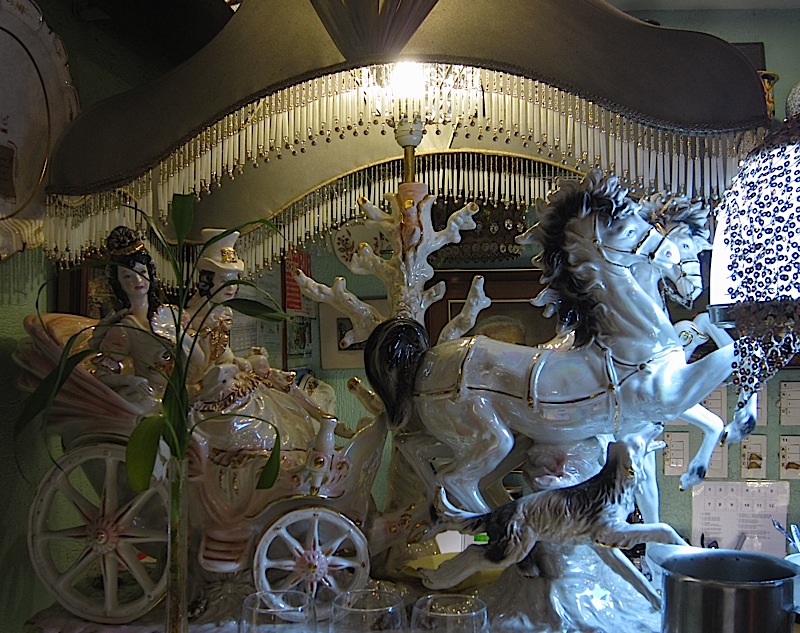 horse and carriage porcelain lamp at Cafe Juanita