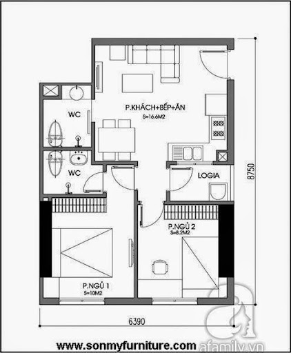 Bố trí nội thất thoáng đãng, sang trọng cho căn hộ 53m²-2