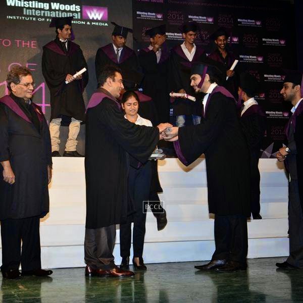 Bollywood filmmaker and founder Whistling Woods International Subash Ghai and actor Kamal Hassan during Whistling Woods International's 7th Annual convocation in Mumbai. (Pic: Viral Bhayani)