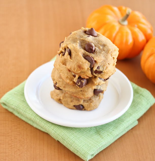 close-up photo of a stack of Pumpkin Chocolate Chip Cookies