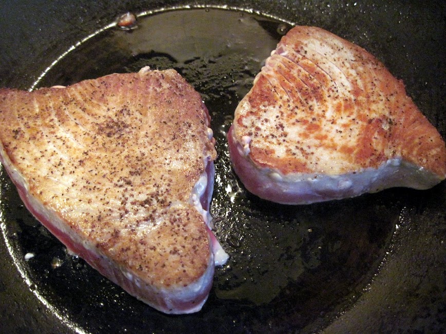 Yellowfin tuna steaks with mushroom sauce