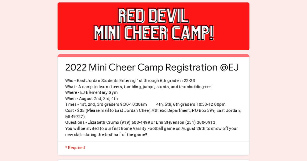 2022 Mini Cheer Camp Registration @EJ
