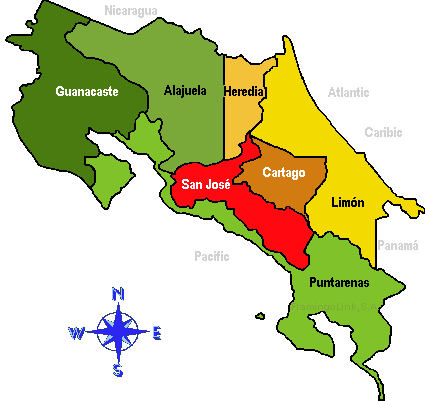 Mapa de la provincias de Costa Rica