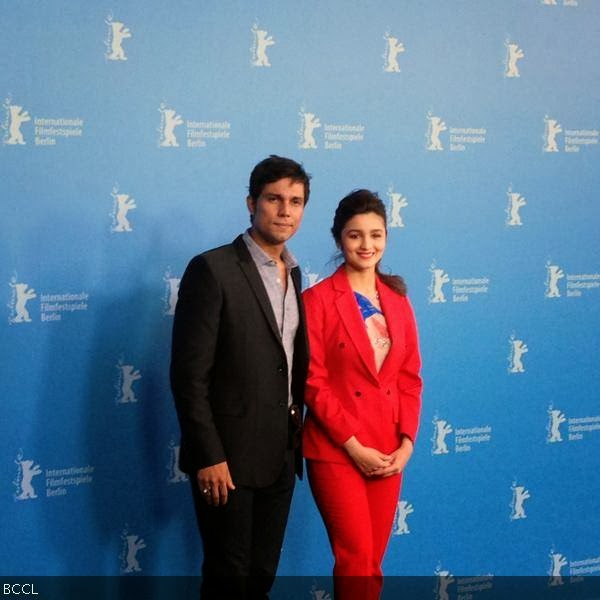 Randeep Hooda and Alia Bhatt pose for photogs at the photo call for the film Highway during the International Film Festival Berlinale in Berlin, on February 13, 2014. (Pic: Viral Bhayani)