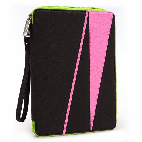  GizmoDorks Travel Folio Zipper Stand Case Cover Pouch for BeBook Club S eReader with Carabiner Key Chain - Pink