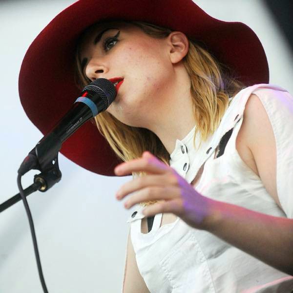 Canadaian band Austra's Latvian-Canadian vocalist Katie Stelmanis performs during the fourth day of the 49th Jazzaldia Jazz festival of San Sebastian, north of Spain, on July 26, 2014.