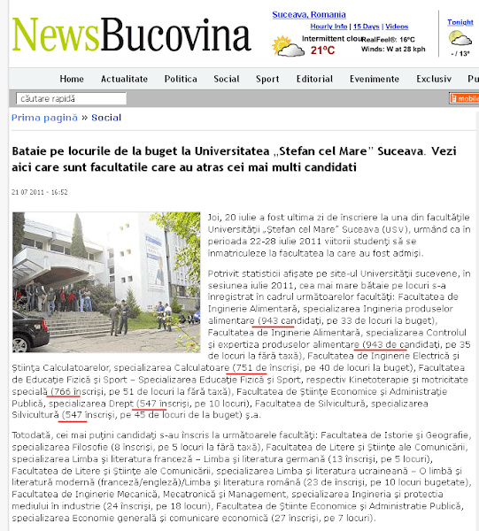 NewsBucovina.ro fabulează: concurenţă de 55 de candidaţi pe loc la USV NewsBucovina.ro fabulează: concurenţă de 55 de candidaţi pe loc la USV